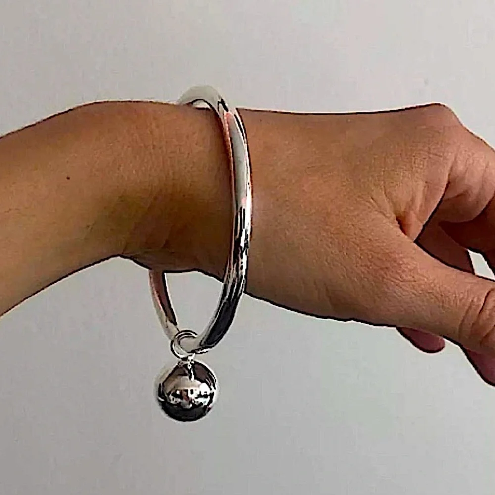 STERLING SILVER CHARM BALL BANGLE BRACELET